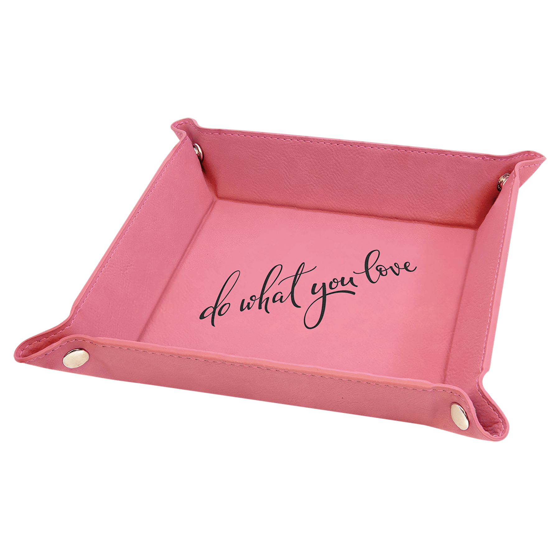 "Handwritten Notes" Engraved Leatherette Snap Valet Tray 6”x6”