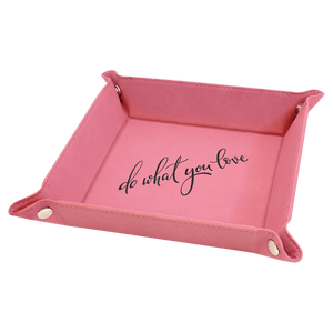 "Handwritten Notes" Engraved Leatherette Snap Valet Tray 6”x6”