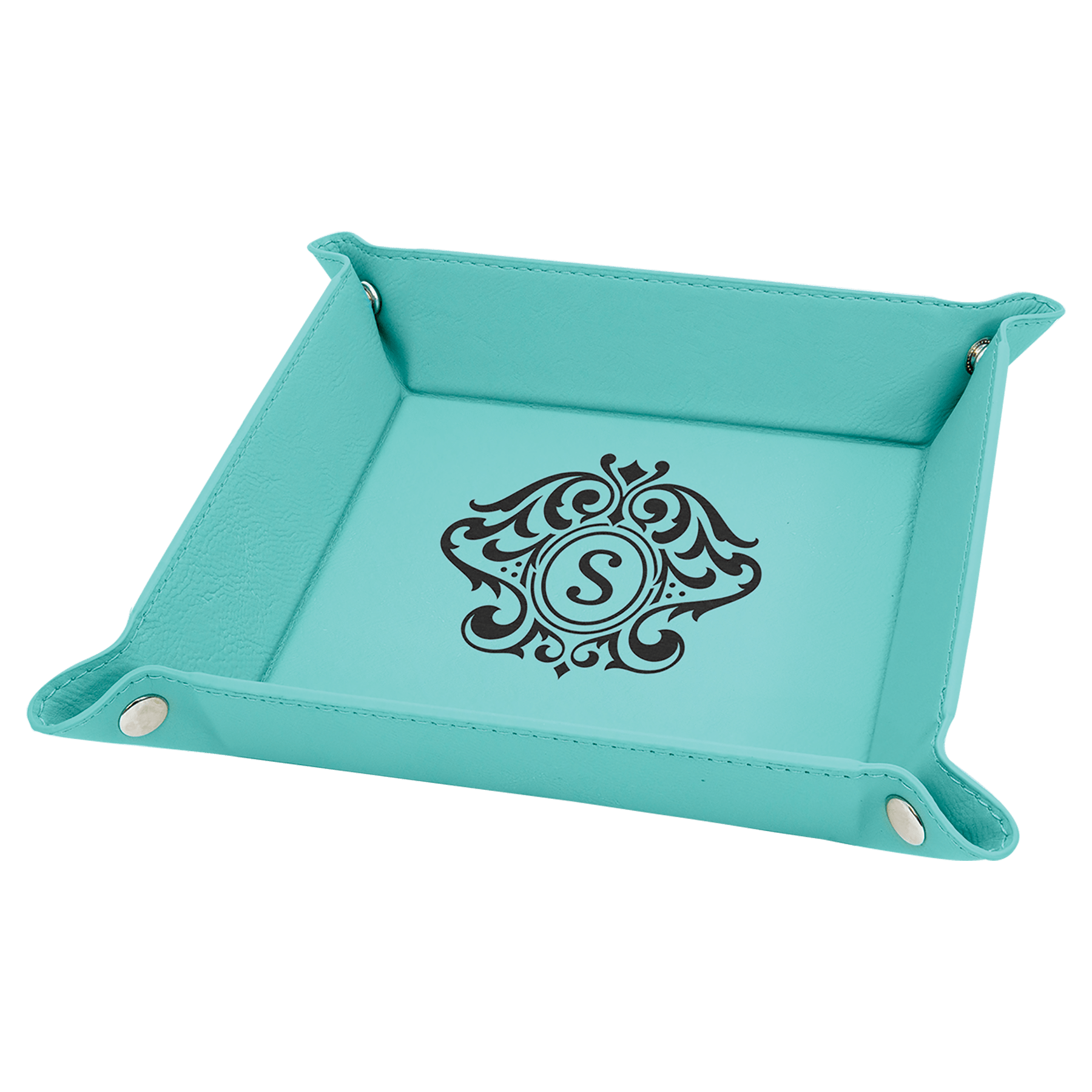 "Handwritten Notes" Engraved Leatherette Snap Valet Tray 6”x6”