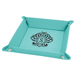 "Handwritten Notes" Engraved Leatherette Snap Valet Tray 6”x6”