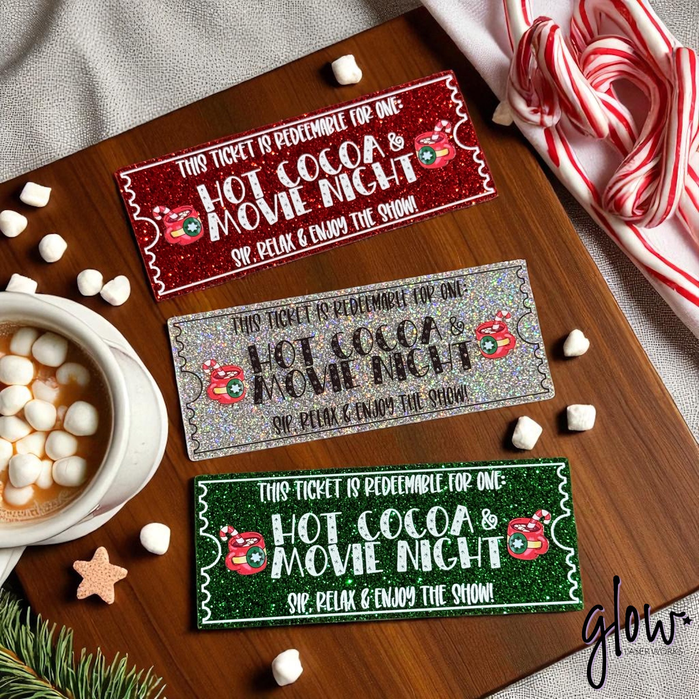 Popcorn & Movie Night Ticket – Glitter Acrylic Keepsake | Laser Cut & UV Printed Family Gift Token