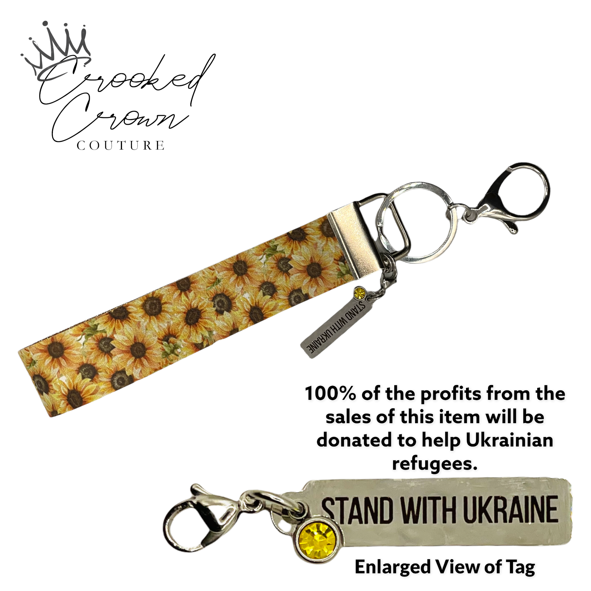 Stand with Ukraine Sunflower Key Fob Wristlet