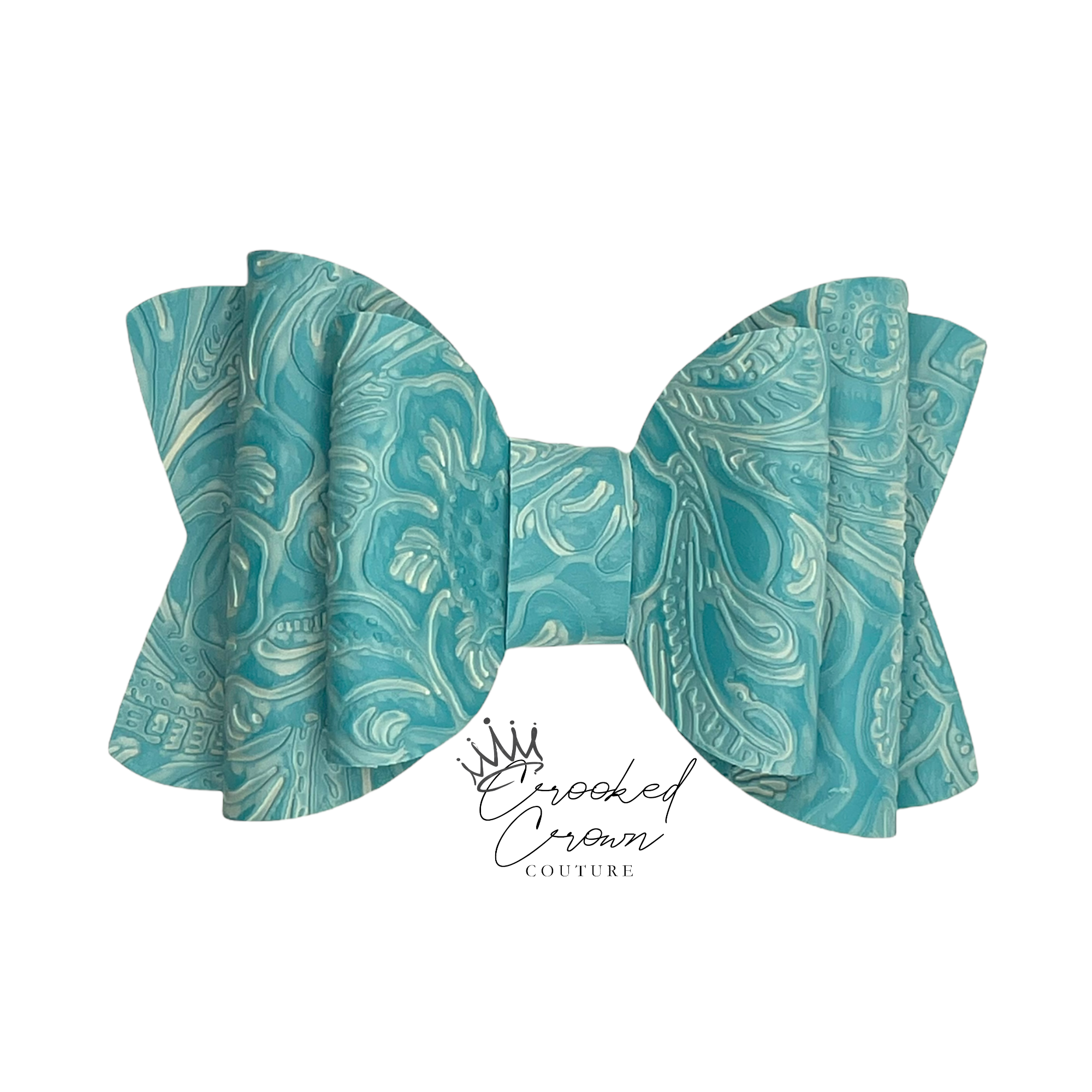 Turquoise Embossed Lace 4” Hair Bow