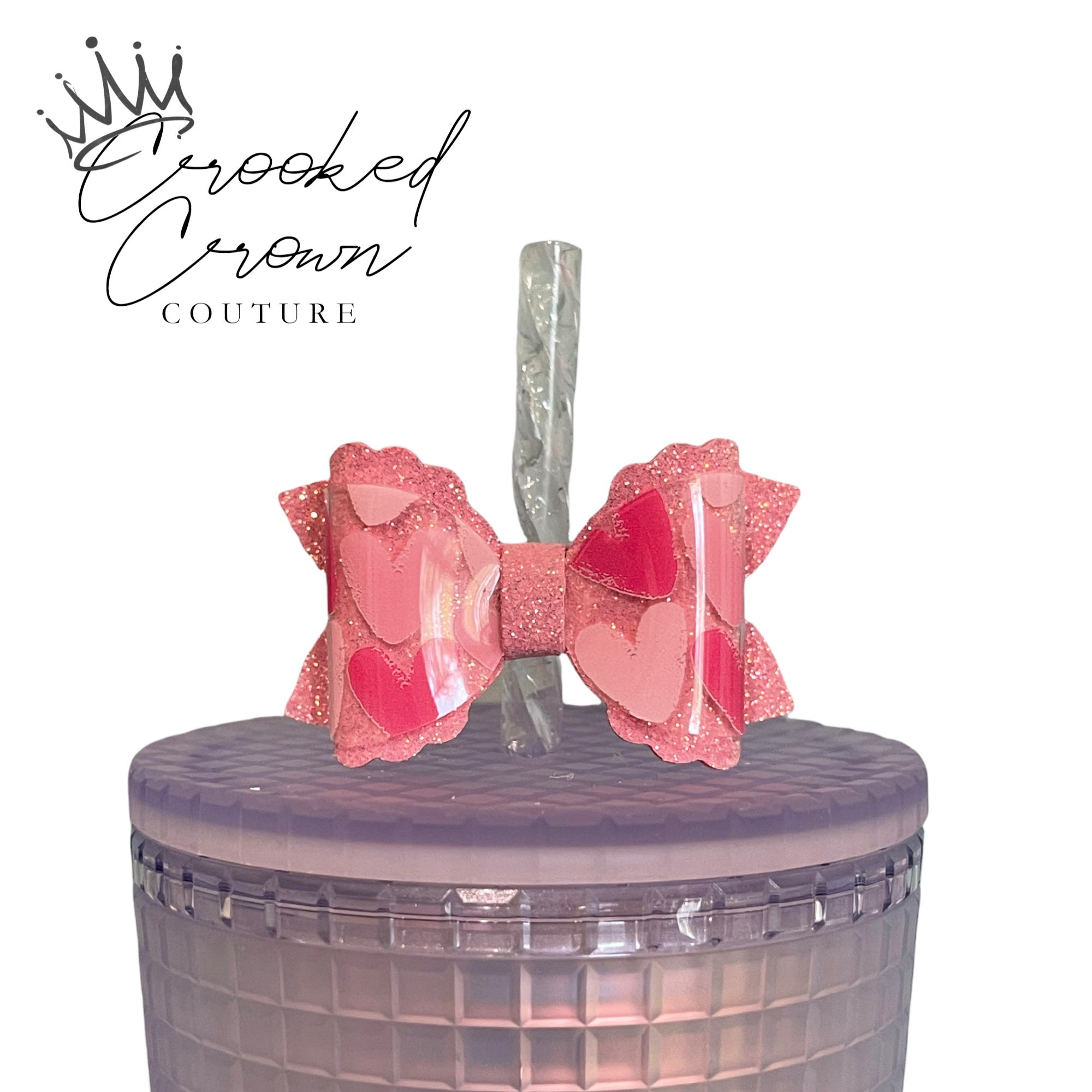 Hearts a la Sparkle Bow Straw Topper